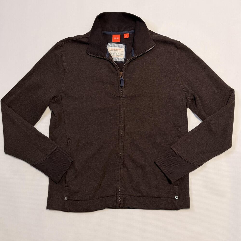 BOSS Orange Sweatshirt Mens Medium Brown Full Zip Stand Collar Rib Cuffs Knit